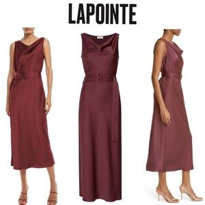 LAPOINTE Satin Bias Belted Maxi Dress In Merlot sz US 8 AU 12 NWT